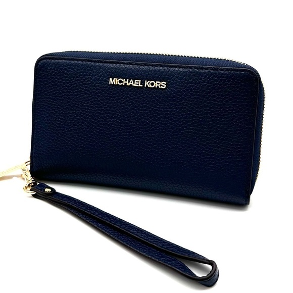 Michael Kors JST LG Flat MF Phone Case Wallet Navy Blue (NWT) - Picture 3 of 8